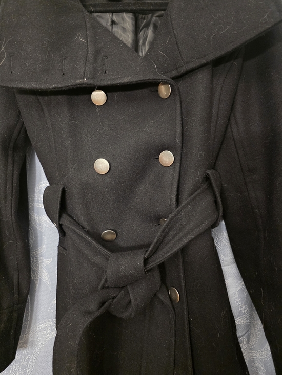 New York & Company Black Double-Breasted Trench Coat with Belt - Picture 3 of 12